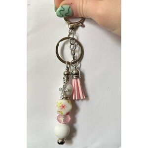 Pink Floral Bead Tassel Keychain - Women's Accessory